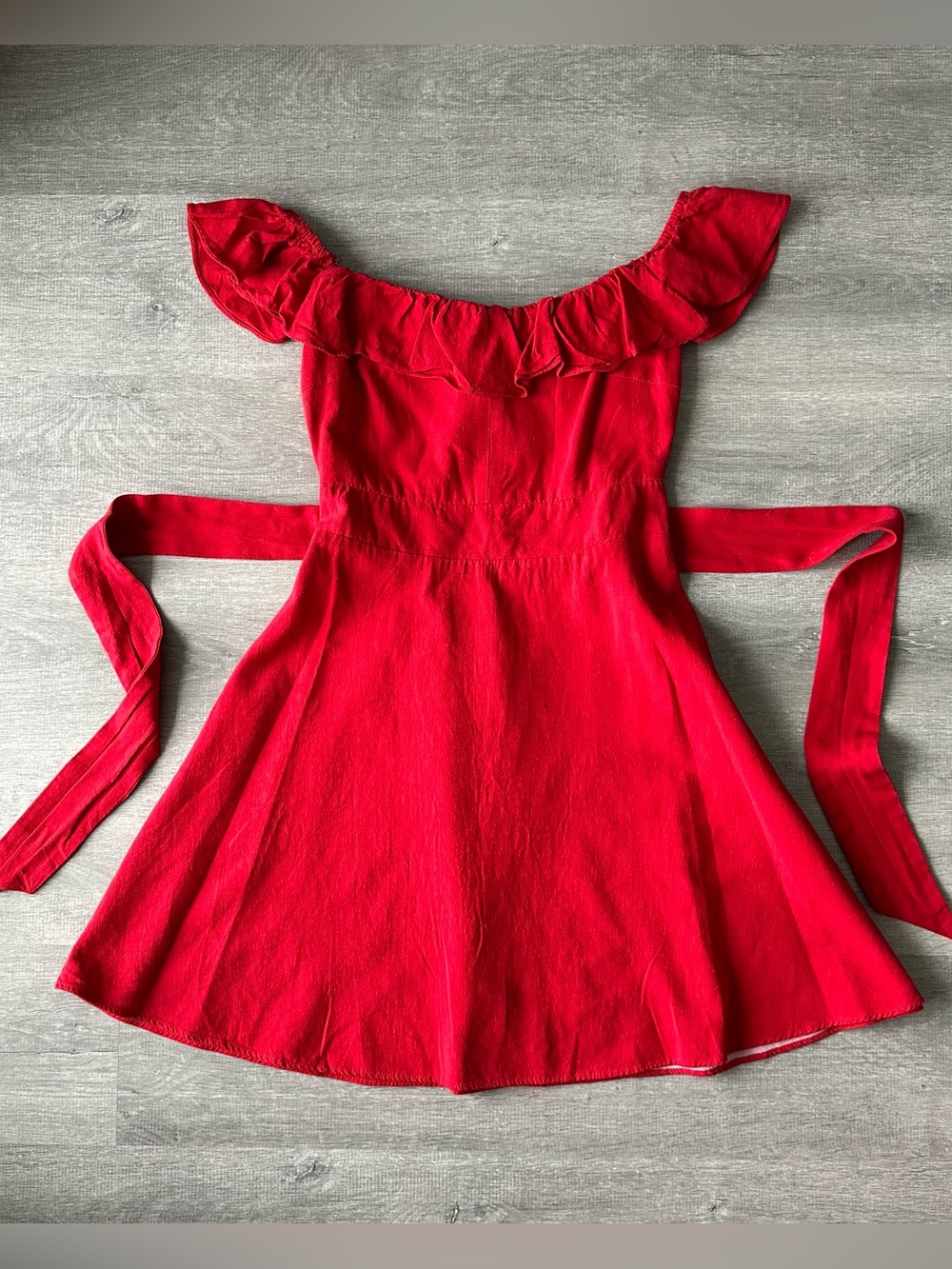 Zara Red Ruffle Off-Shoulder Babydoll Dress A line Summer with tie